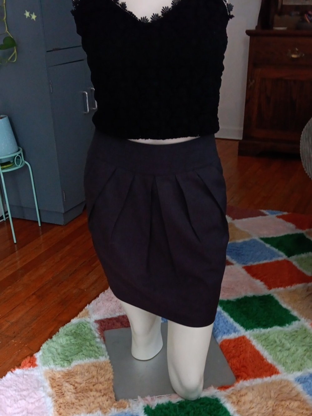 Classic Pleated Pencil Skirt in Dark Gray - Picture 1 of 9